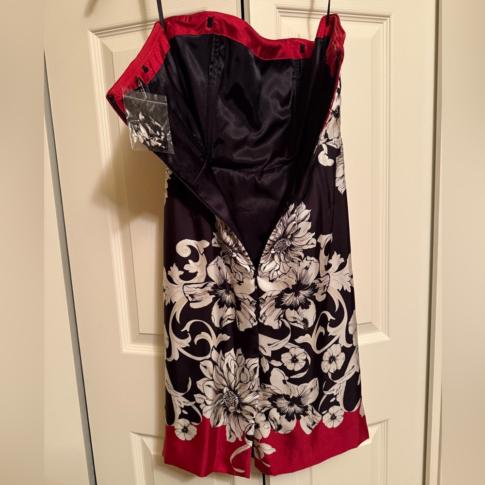White House Black Market Strapless Red and Black Floral Dress - Picture 6 of 6
